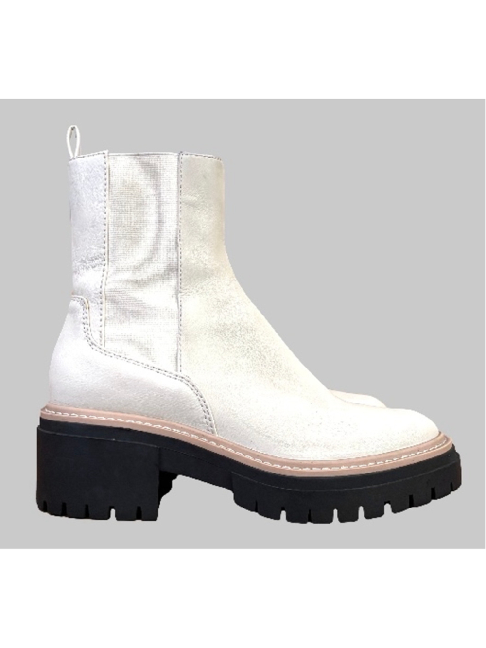 Open Edit white vegan lthr blk lug sole Ankl boots SZ 7 festival indie - Picture 5 of 10
